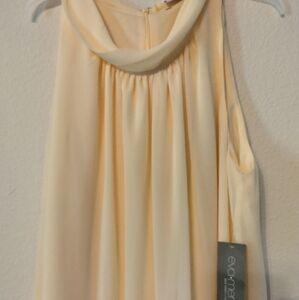 NY & CO Eva Mendes yellow shawl collar pleated knee length dress
